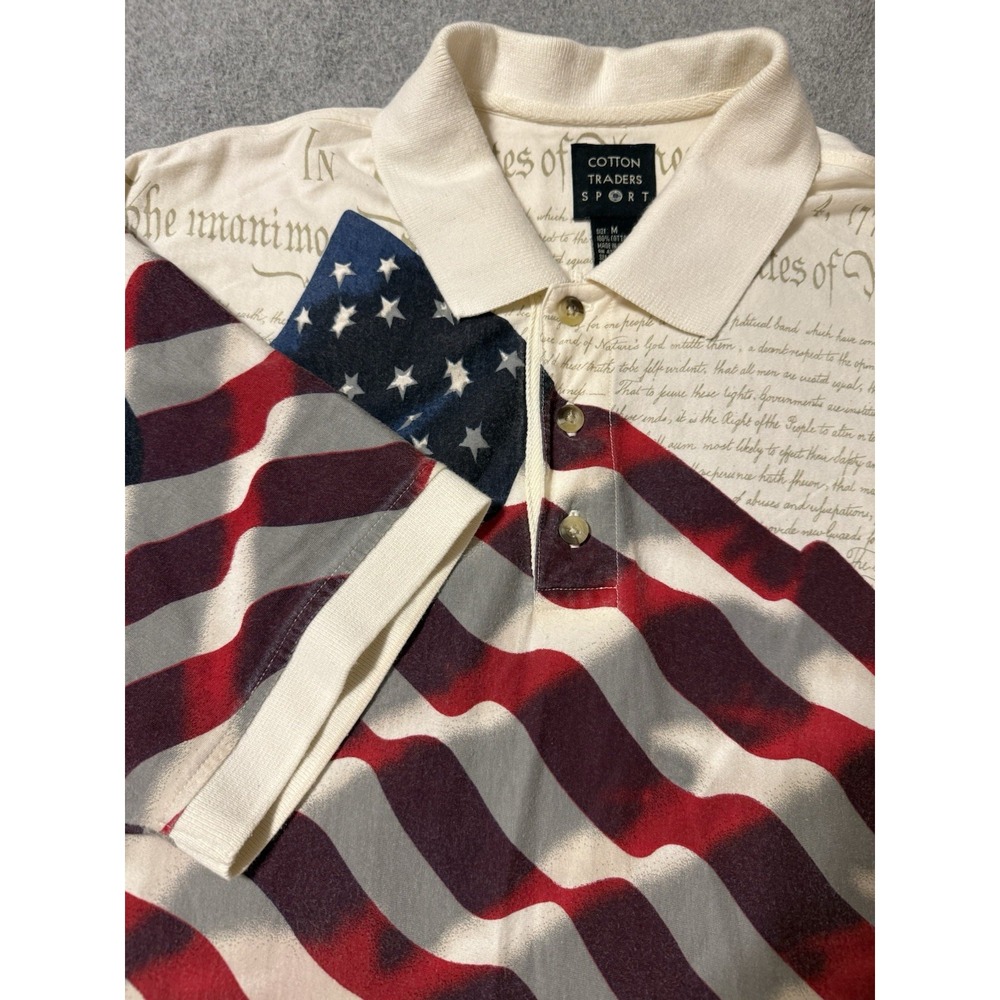 Cotton Traders Sport Patriotic American Flag Polo USA Men's Medium Holiday